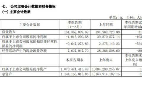 四通股份上半年营收约1.34亿元，同比下滑31.09%